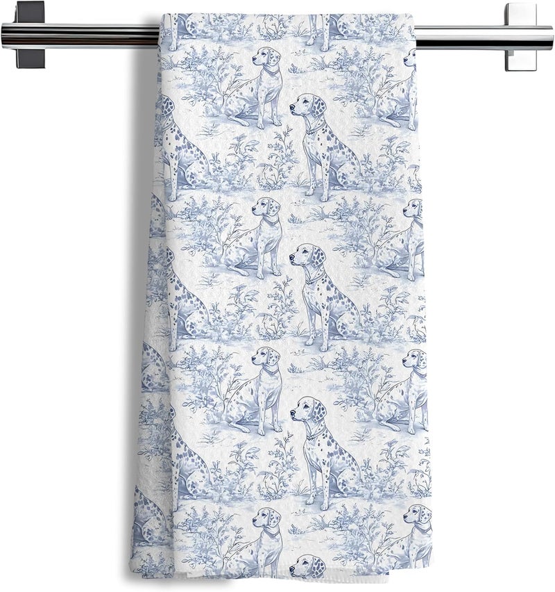 Nipil Chinoiserie Dalmation Floral Kitchen Towels,Dalmation Dog Gifts Decorative Hand Towels,Blue and White Grandmillennial Botanical Dog Floral Dish Tea Towels for Kitchen Bathroom, 16x24 Inch - Image 1